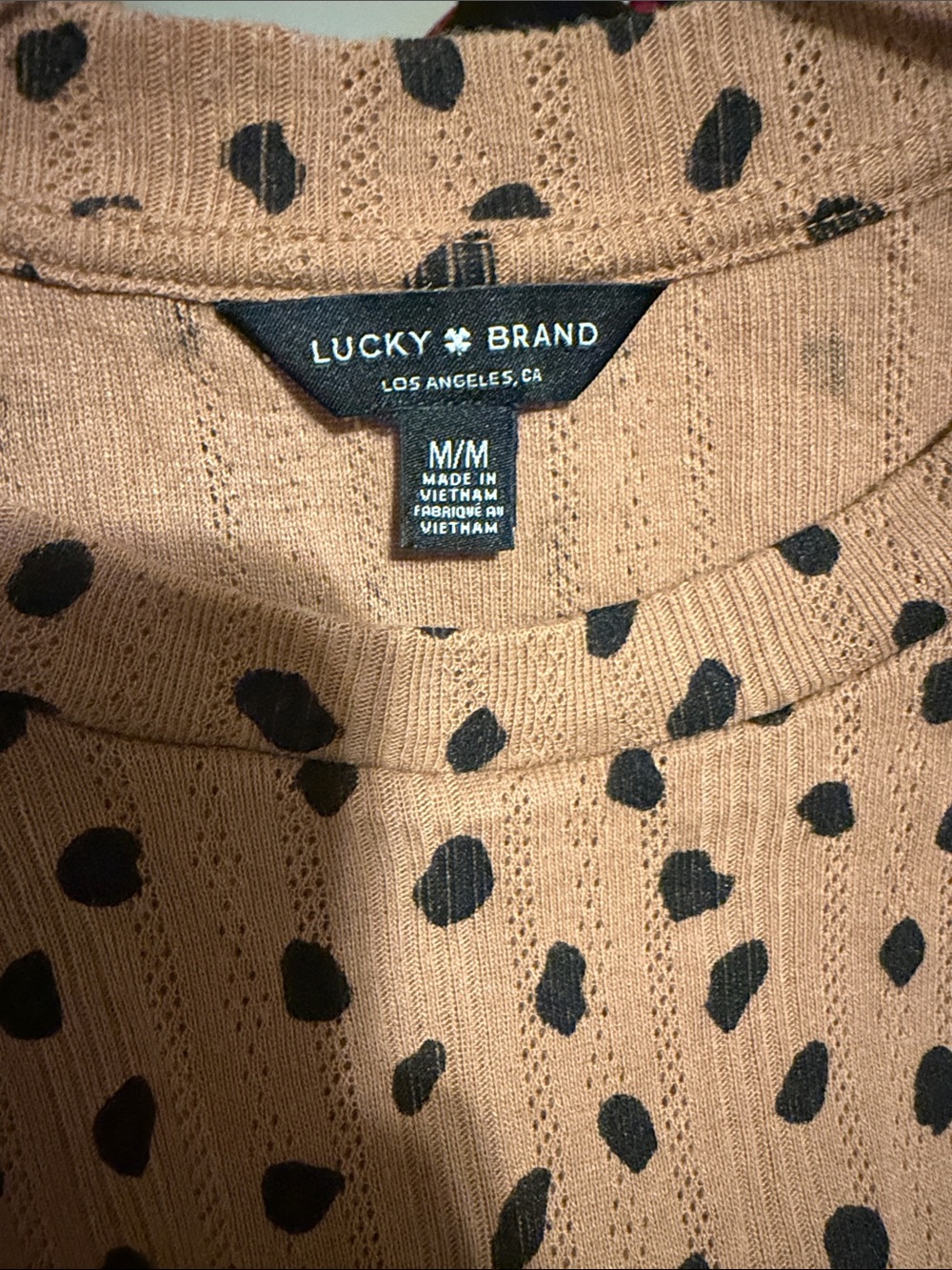 Lucky Brand Tan Blouse with Black Spot Print and Puff Sleeves - Picture 5 of 5